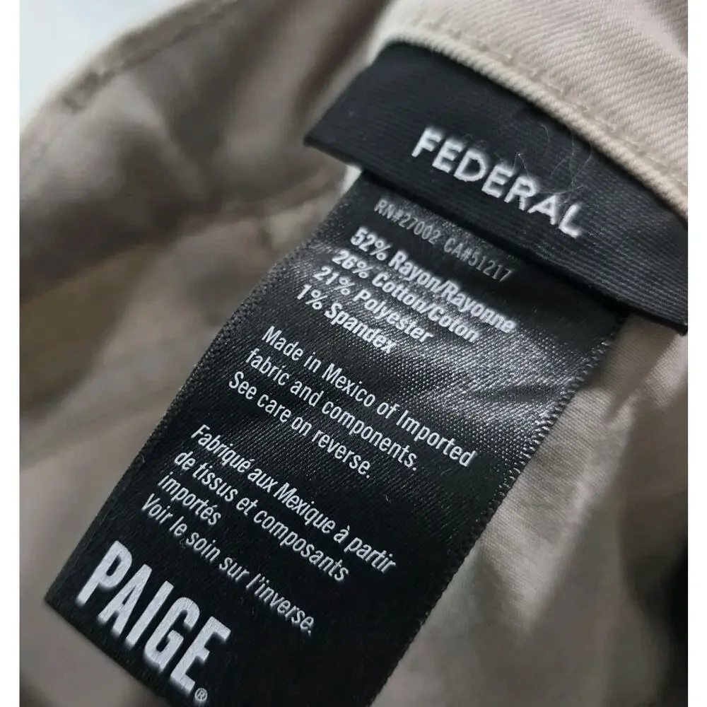 Paige Jeans Mens 29 X 34 Federal Slim Straight Stretch Denim Vintage Aged Beige